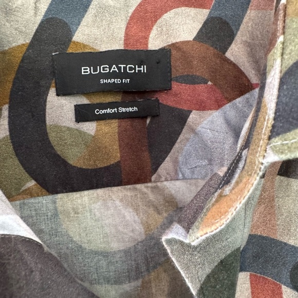 Bugatchi Comfort Stretch Shirt Shaped Fit Abstract Pattern Button Front LG - Picture 2 of 10